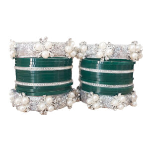 Green Bridal Chura Bangle Set with Pearl & Stone Work