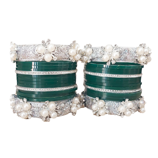 Green Bridal Chura Bangle Set with Pearl & Stone Work Green Bridal Chura Bangle Set with Pearl & Stone Work