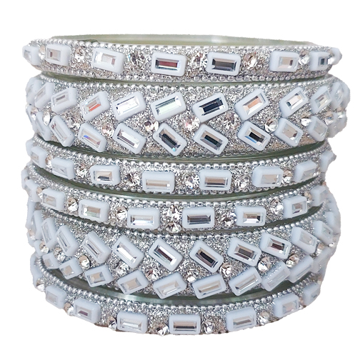 White Stone Studded Silver Finish Kada for Women, Traditional & Party Wear White Stone Studded Silver Finish Kada for Women, Traditional & Party Wear