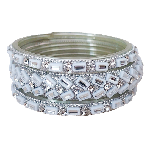 White Stone Studded Silver Finish Kada for Women, Traditional & Party Wear White Stone Studded Silver Finish Kada for Women, Traditional & Party Wear