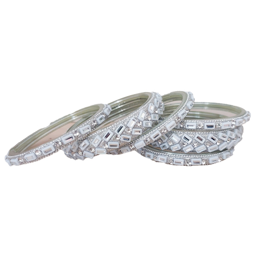 White Stone Studded Silver Finish Kada for Women, Traditional & Party Wear White Stone Studded Silver Finish Kada for Women, Traditional & Party Wear