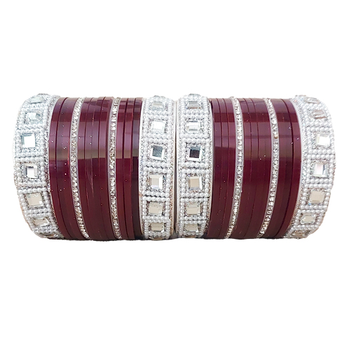 Maroon Bridal Chura Bangle Set with Stone Work for Women Maroon Bridal Chura Bangle Set with Stone Work for Women