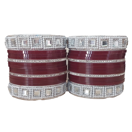 Maroon Bridal Chura Bangle Set with Stone Work for Women Maroon Bridal Chura Bangle Set with Stone Work for Women