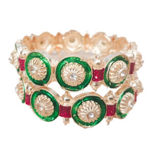 Ethnic Green Enamel Gold Kada Bangles Set