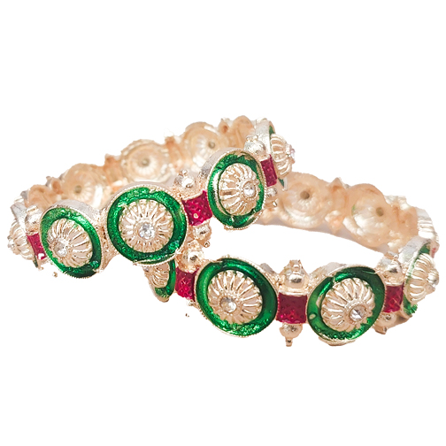 Ethnic Green Enamel Gold Kada Bangles Set Ethnic Green Enamel Gold Kada Bangles Set