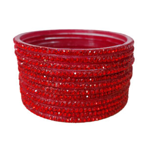 Ruby Red Stone Studded Glass Bangle Set for Women – Wedding & Festive Wear