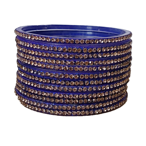 Royal Blue Stone Studded Glass Bangle Set for Women