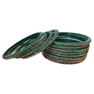 Dark Green Crystal Glass Bangles for Wedding & Festive Wear