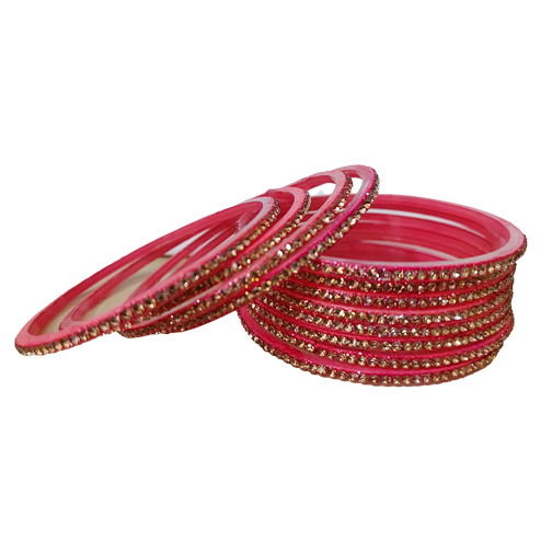 Hot Pink Crystal Stone Glass Bangle Set for Women – Bridal & Festive Wear