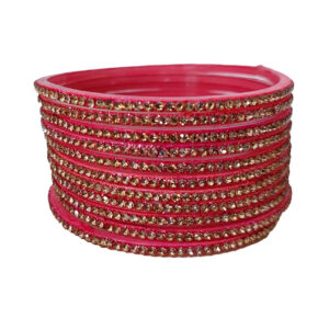 Hot Pink Crystal Stone Glass Bangle Set for Women – Bridal & Festive Wear