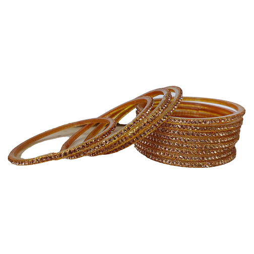 Mustard Gold Crystal Studded Glass Bangle Set for Women – Festive & Bridal Wear