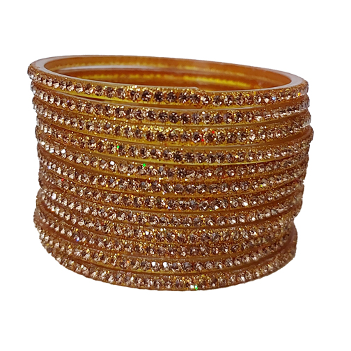 Mustard Gold Crystal Studded Glass Bangle Set for Women – Festive & Bridal Wear