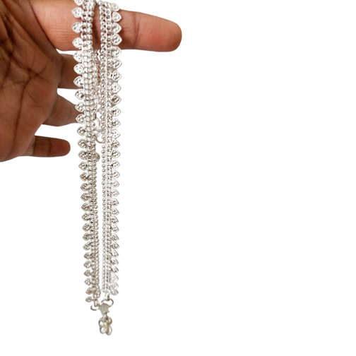 Women Traditional Silver Payal Anklet with Charm Drops