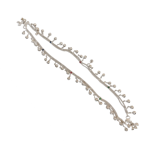 Stylish Silver Payal with Colored Stones & Ghungroo Bells