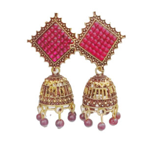 Red Stone Traditional Jhumka Earrings for Women