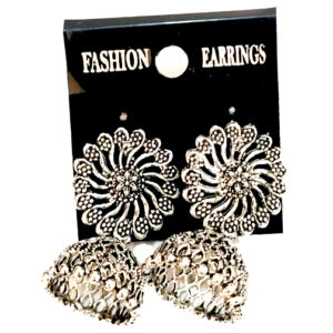 Antique Finish Silver Jhumka Earrings