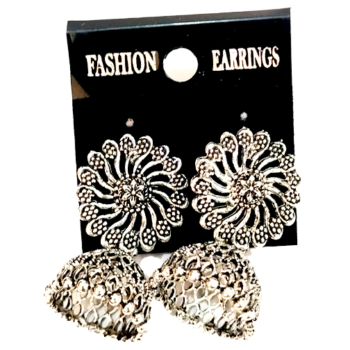 Antique Finish Silver Jhumka Earrings