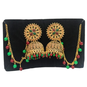 Stylish Yellow Pearl Jhumka Earrings with Chain