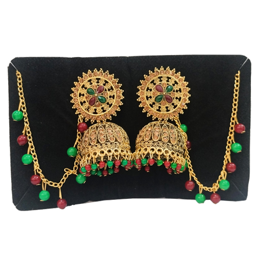 Stylish Yellow Pearl Jhumka Earrings with Chain