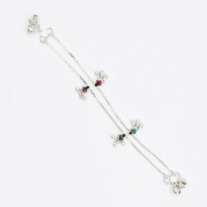 Cute Kids Silver Plated Anklet Payal with Multicolor Stone Charms for Girls