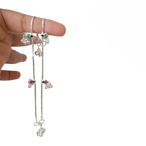 Girls Cute Charm Payal Anklet – Silver Finish