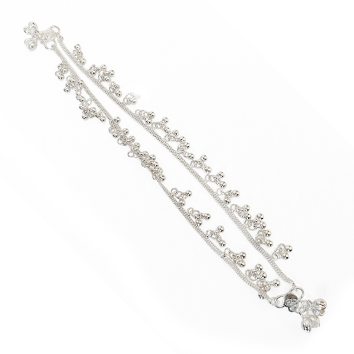 Traditional Kids Silver Chain Payal with Ghungroo Drops