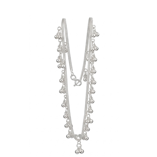 Traditional Kids Silver Chain Payal with Ghungroo Drops